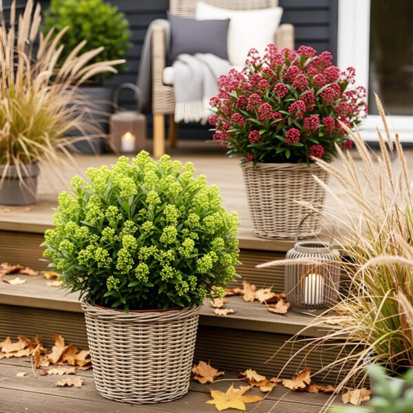 647c316c2dcc407981983c4afcbbee54ce26fa6c4dd74b8682f0f15c05e61f09.jpg Skimmia japonica Duo - Blüte Weiß & Rot - 40+ Blüten - 2 Pflanzen - winterhart