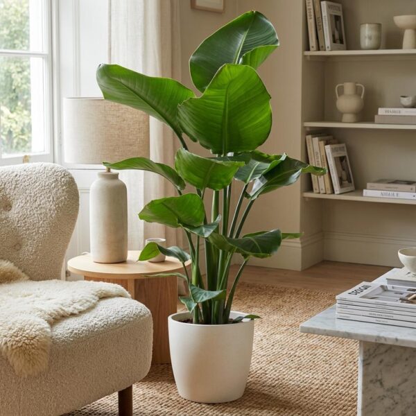 67d0e2362bca4e1989ecdf1541d23f18694e7c1896f6483c8b9075574b9c9d3f.jpg Strelitzia Nicolai mit Viber-Topf weiß