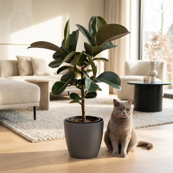 Gummipflanze - Ficus Elastica Cloe - Grün - Pflegeleicht - mit Potter Grey