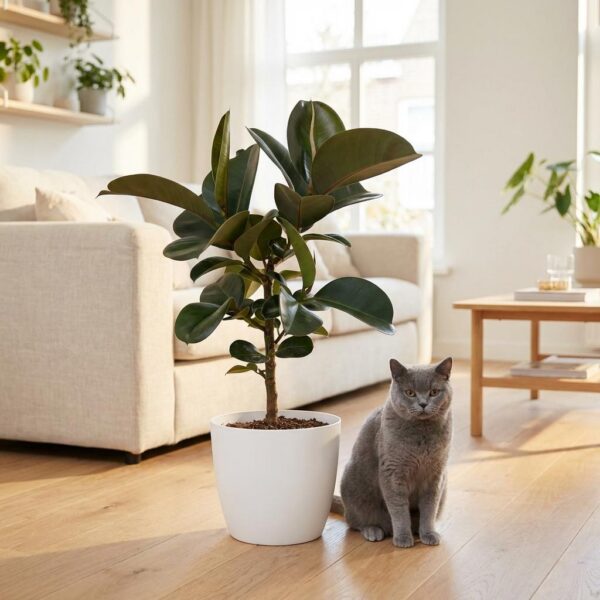 Gummipflanze - Ficus Elastica Cloe - Grün - Pflegeleicht - mit Potter Weiß
