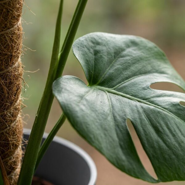 Lochpflanze - Monstera Deliciosa Moosranke - Grün - Pflegeleicht - mit Potter Grey