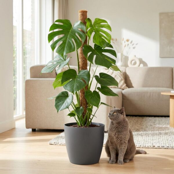 Lochpflanze - Monstera Deliciosa Moosranke - Grün - Pflegeleicht - mit Potter Grey