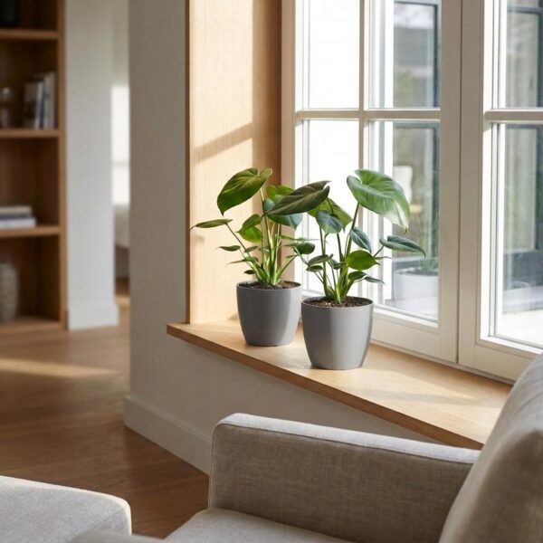 2e8987f214d14e3b9af415c9d38a9da8dddcccab77d64376829eeed1268dac8b.jpg Monstera Deliciosa – Lochblume – 2 Pflanzen – mit grauem Topf