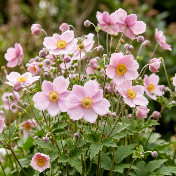 Anemone hybr. „Kön. Charlotte“ – Herbstanemone – Schatten – Rosa – 3 Pflanzen