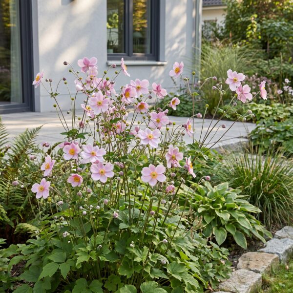 Anemone hybr. „Kön. Charlotte“ – Herbstanemone – Schatten – Rosa – 3 Pflanzen