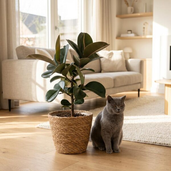 Gummipflanze - Ficus Elastica Cloe - Grün - Pflegeleicht - mit Korb