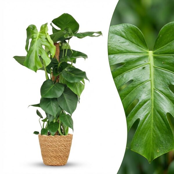 Lochpflanze - Monstera Deliciosa Moosranke - Grün - Pflegeleicht - mit Korb
