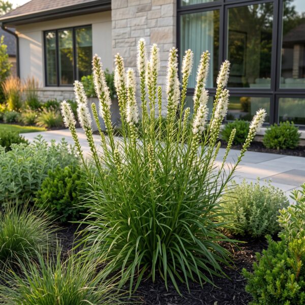 873c05f495b242be88dc88c3cee095482ff72a8a77d64c77ad8f060cec74641f.jpg Liatris spicata Alba – Lampenkraut – Bienen- und Schmetterlingsmagnet – Weiß – 24 Pflanzen