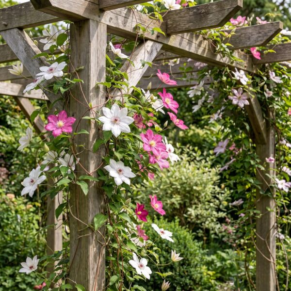Clematis Duo Pink & White – Waldrebe – Weiß – Rosa – Kletterpflanze | 12 Stück