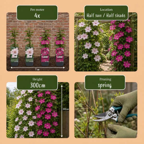 Clematis Duo Pink & White – Waldrebe – Weiß – Rosa – Kletterpflanze | 12 Stück