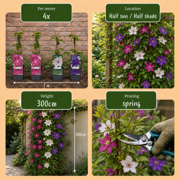b67f752f4c374ebd8ae5e68086d7b41381ae805a377249f78acc5dc8779f219a.png Clematis Tricolour – Dreifarbige Waldrebe – Lila – Rosa – Weiß – Kletterpflanze | 12 Stück
