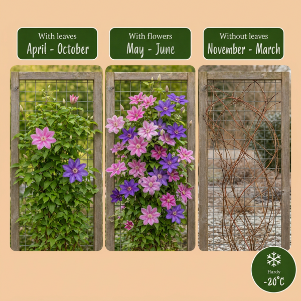 Clematis Duo Purple & Pink – Waldrebe – Lila – Rosa – Weiß – Kletterpflanze | 12 Stück
