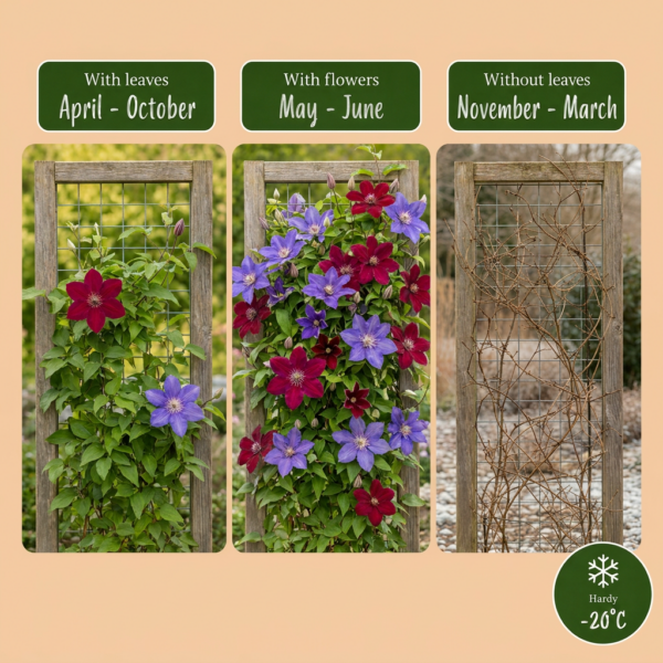 Clematis Duo Blau & Rot – Waldrebe Duo Blau & Rot – Blau – Rot – Kletterpflanze | 12 Stück