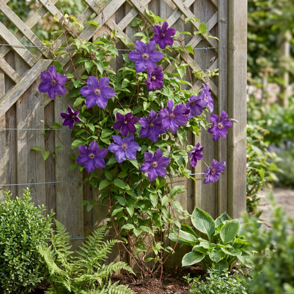 596d31eb9d3246b0a0ae4b2a6ea6b1c6a2e6996e85594dc3bbcef3964890480f.png Clematis „The President“ – Waldrebe – Violett – Kletterpflanze | 6 Stück