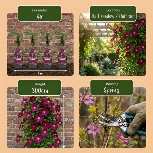 Clematis Rouge Cardinal – Waldrebe „Roter Kardinal“ – Rot – Kletterpflanze | 6 Stück