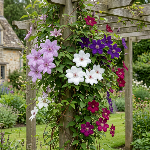Clematis Rainbow – Waldrebe – Lila – Rot – Rosa – Weiß – Kletterpflanze | 12 Stück
