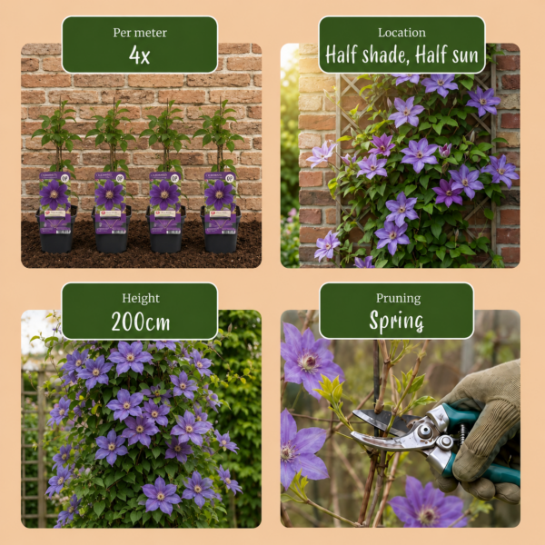 Clematis Justa – Waldrebe – Hellblau – Kletterpflanze | 6 Stück
