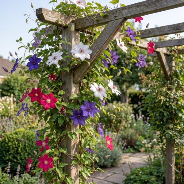 9x Clematis Tricolour – Dreifarbige Waldrebe – Violett – Rosa – Weiß – Kletterpflanze